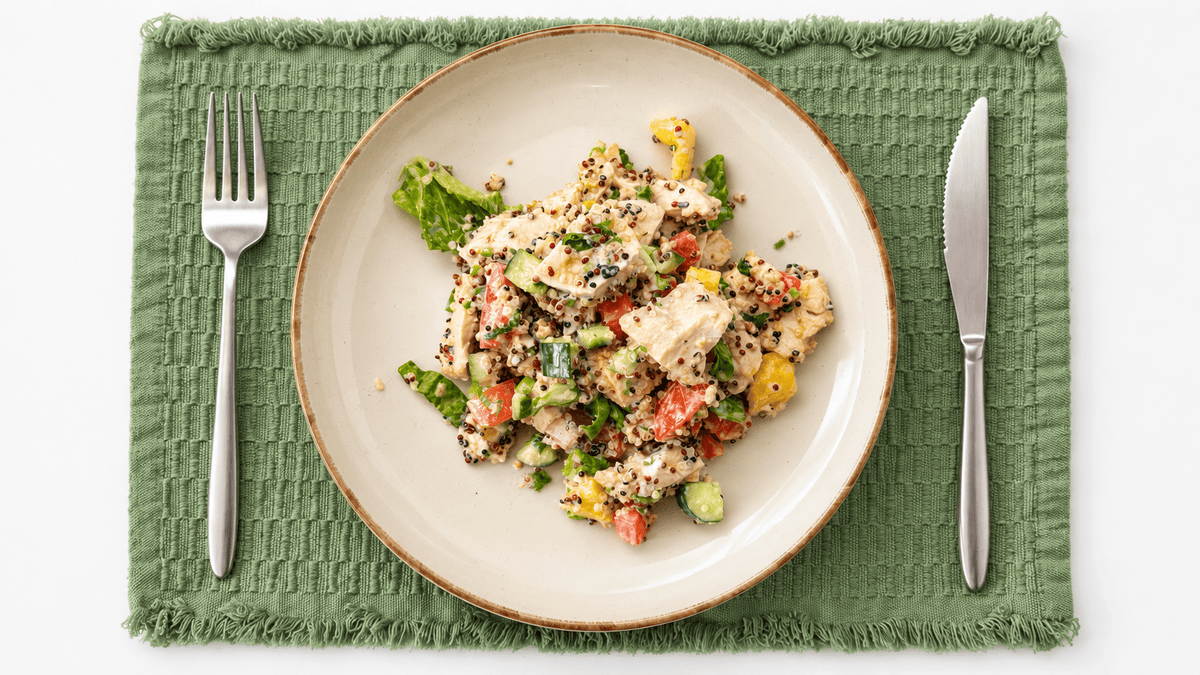 chicken- quinoa salad, tahini dressing - Cut Bulk Restchicken- quinoa salad, tahini dressing